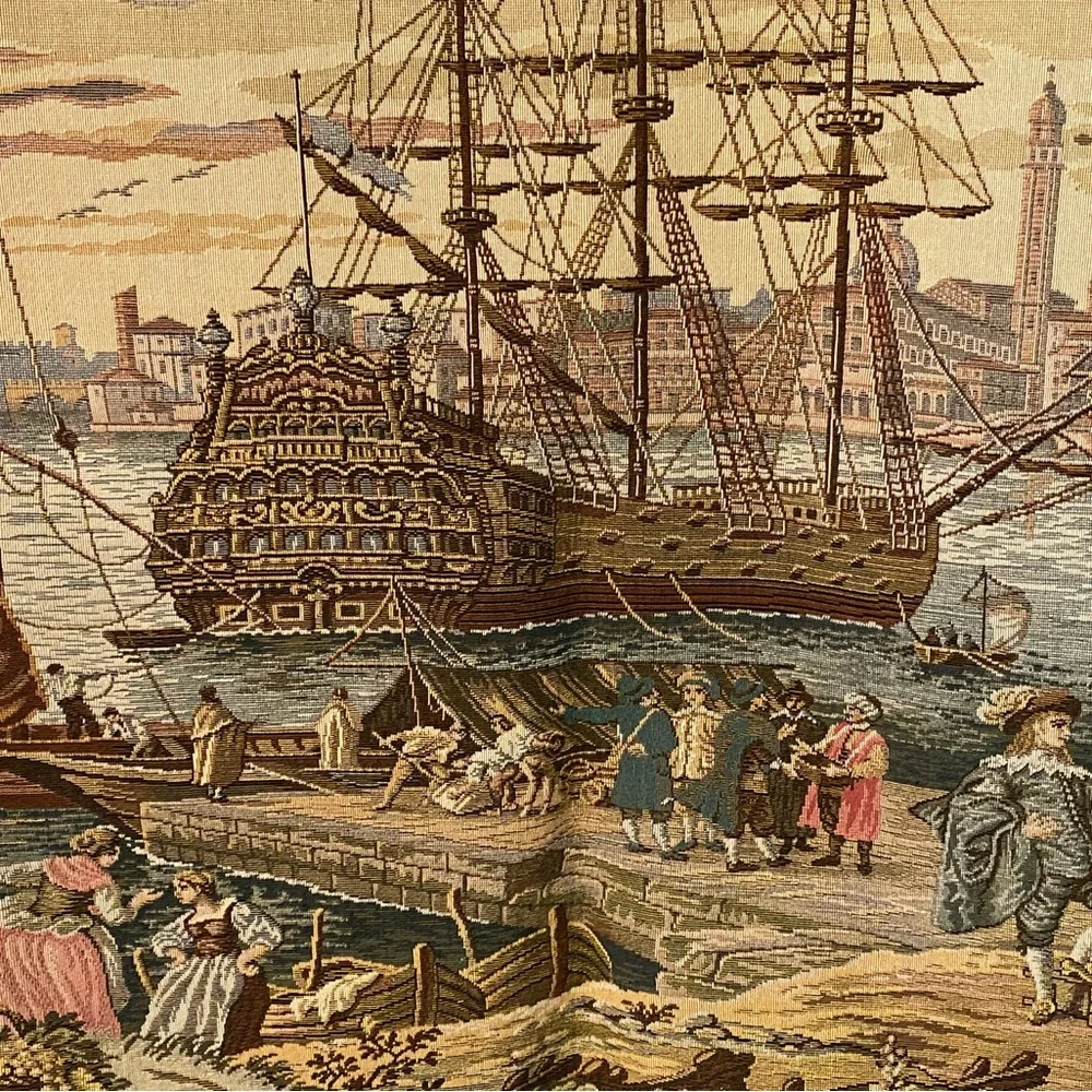 NWT The Galleon Metrax Ship Harbor Tapestry - made in Belgium